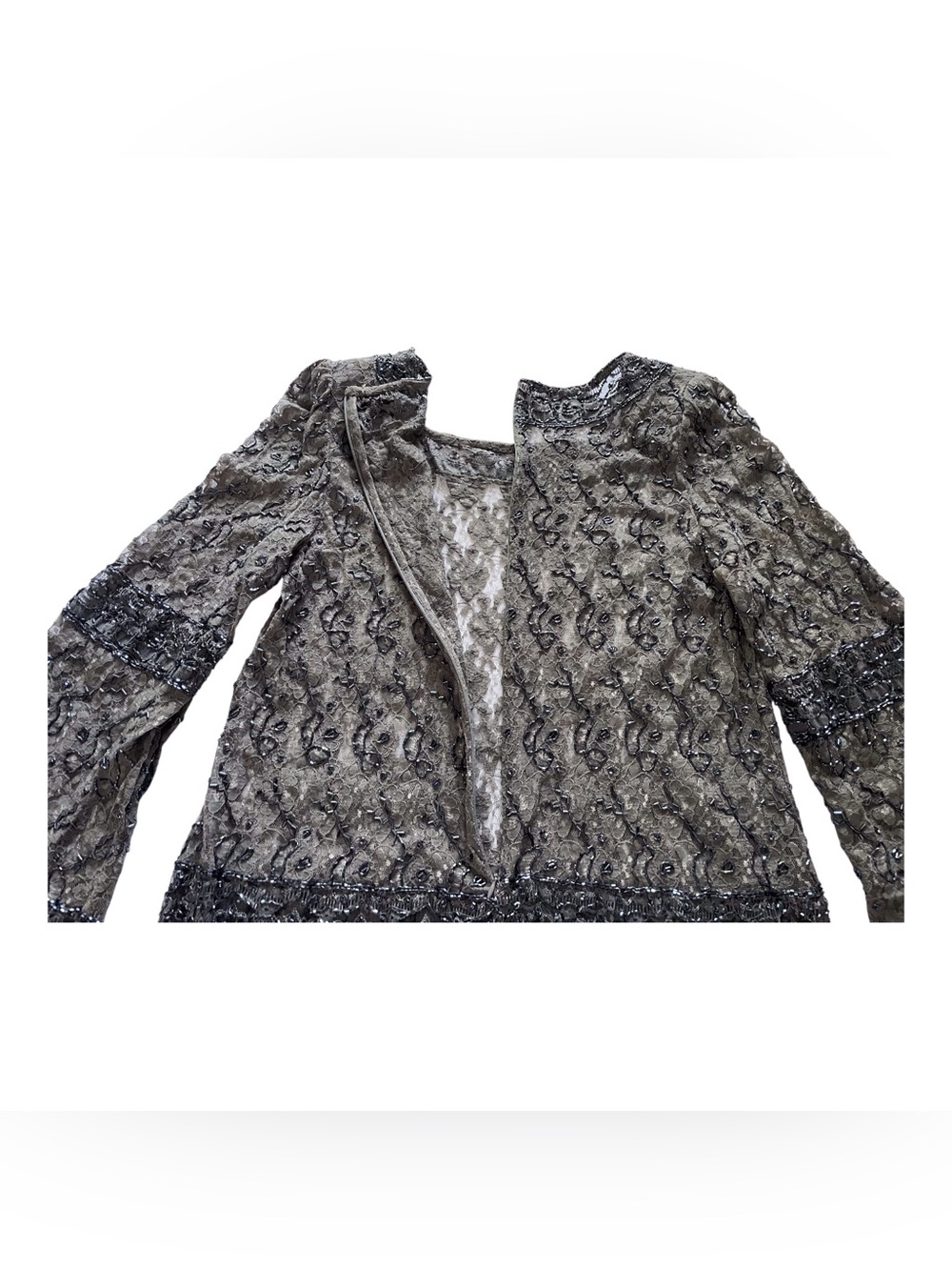 Vintage Beaded Lace Top Blouse with Long Sleeves, L. - Picture 6 of 11